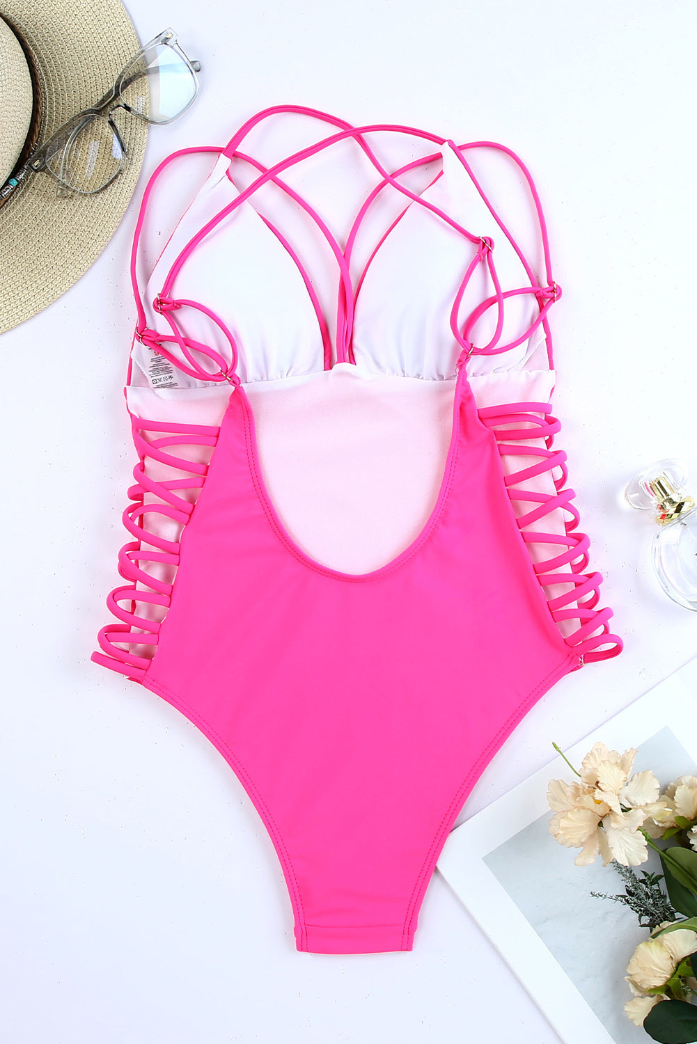 Criss Cross Backless Deep V Neck One Piece Swimsuit