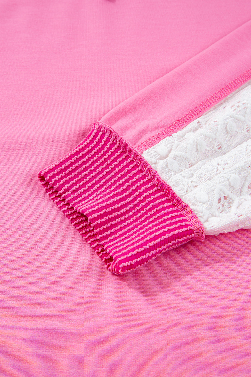 Bonbon Lace Patchwork Corded Trim Plus Size Long Sleeve Top