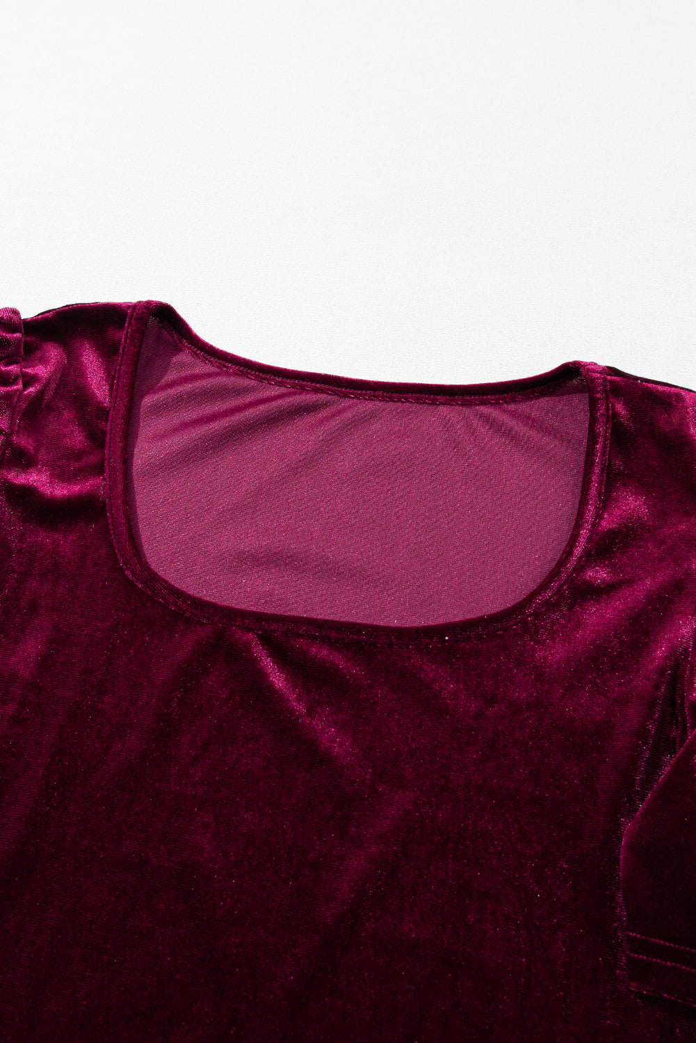 Burgundy Velvet Bubble Sleeve U Neck Plus Size Top