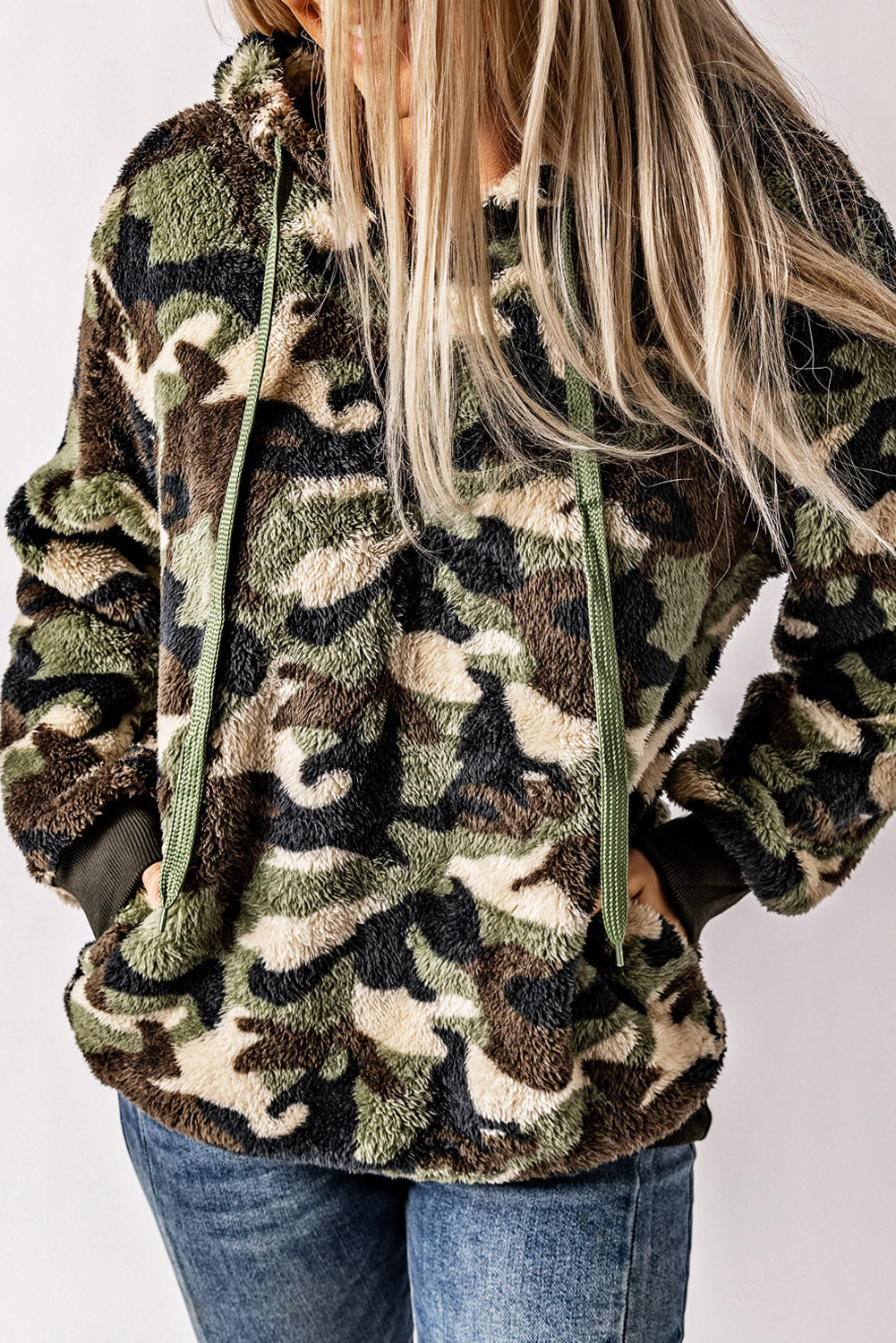 Camo Print Warm Furry Pullover Hoodie