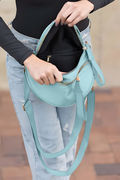 Dark Grey Wide Strap Zipper Crossbody Bag