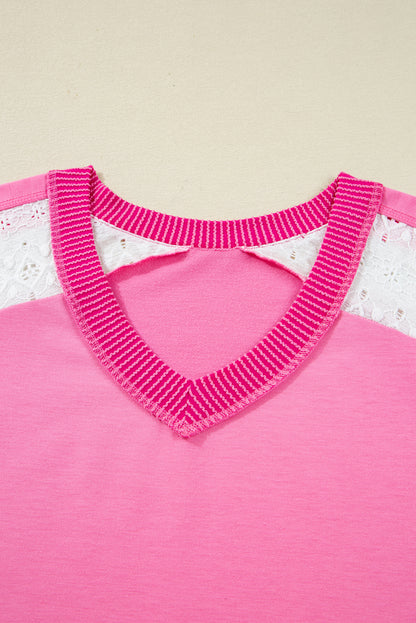 Bonbon Lace Patchwork Corded Trim Plus Size Long Sleeve Top