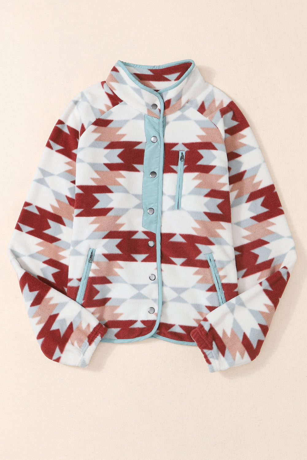 Green Geometric Aztec Pattern Plus Size Fleece Jacket