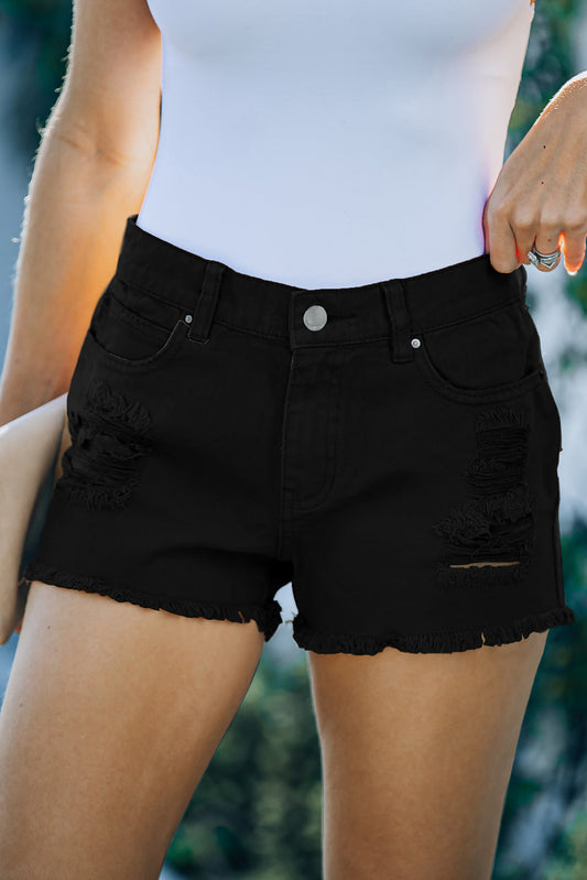 Distressed Tasseled Denim Shorts