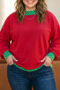 Dirty blue Polka Dot Patchwork Round Neck Plus Size Sweatshirt