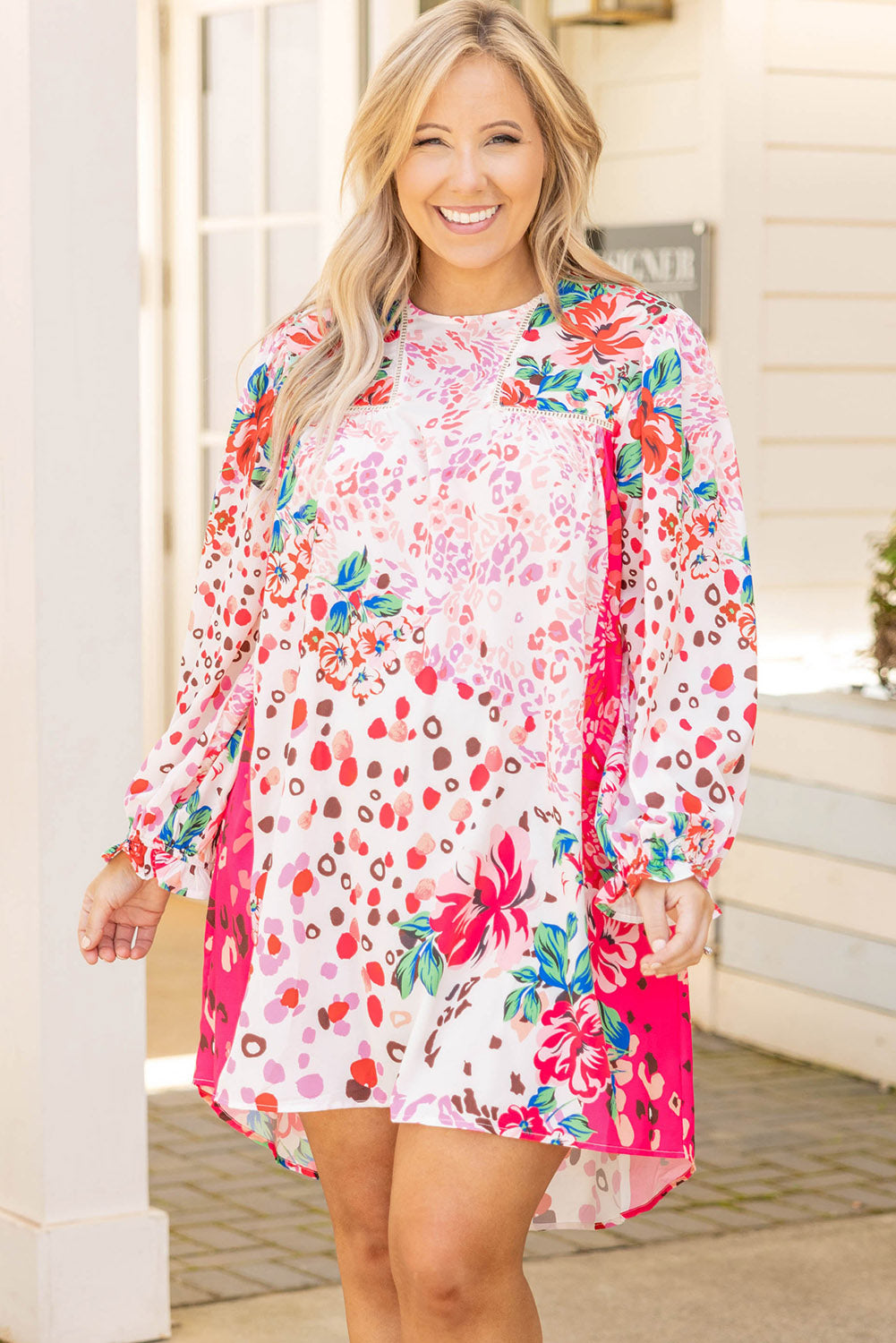 Floral Long Sleeve Plus Size Shift Dress