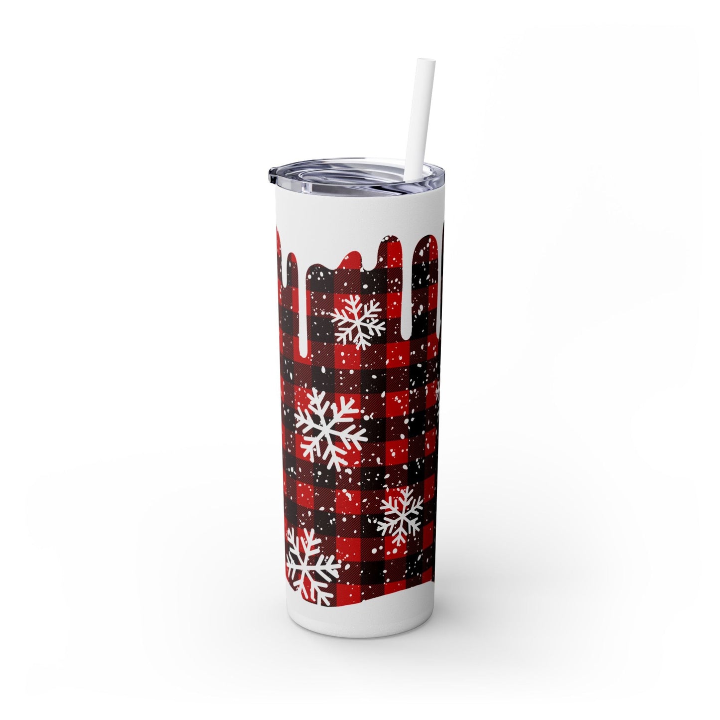 Buffalo Plaid And Snowflakes Skinny Tumbler with Straw, 20oz