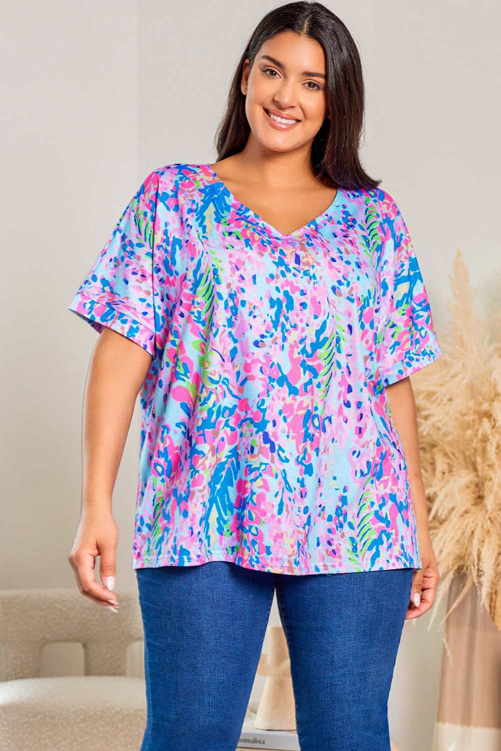 Sky Blue Plus Size Floral Print