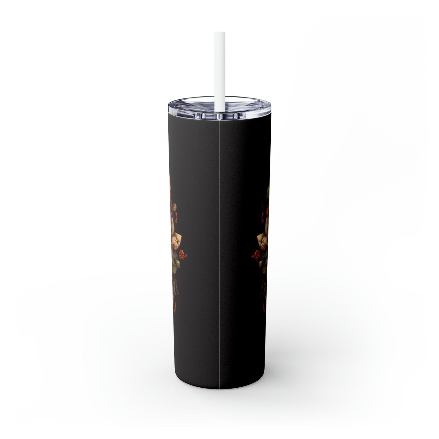 Floral Cross Skinny Tumbler with Straw, 20oz