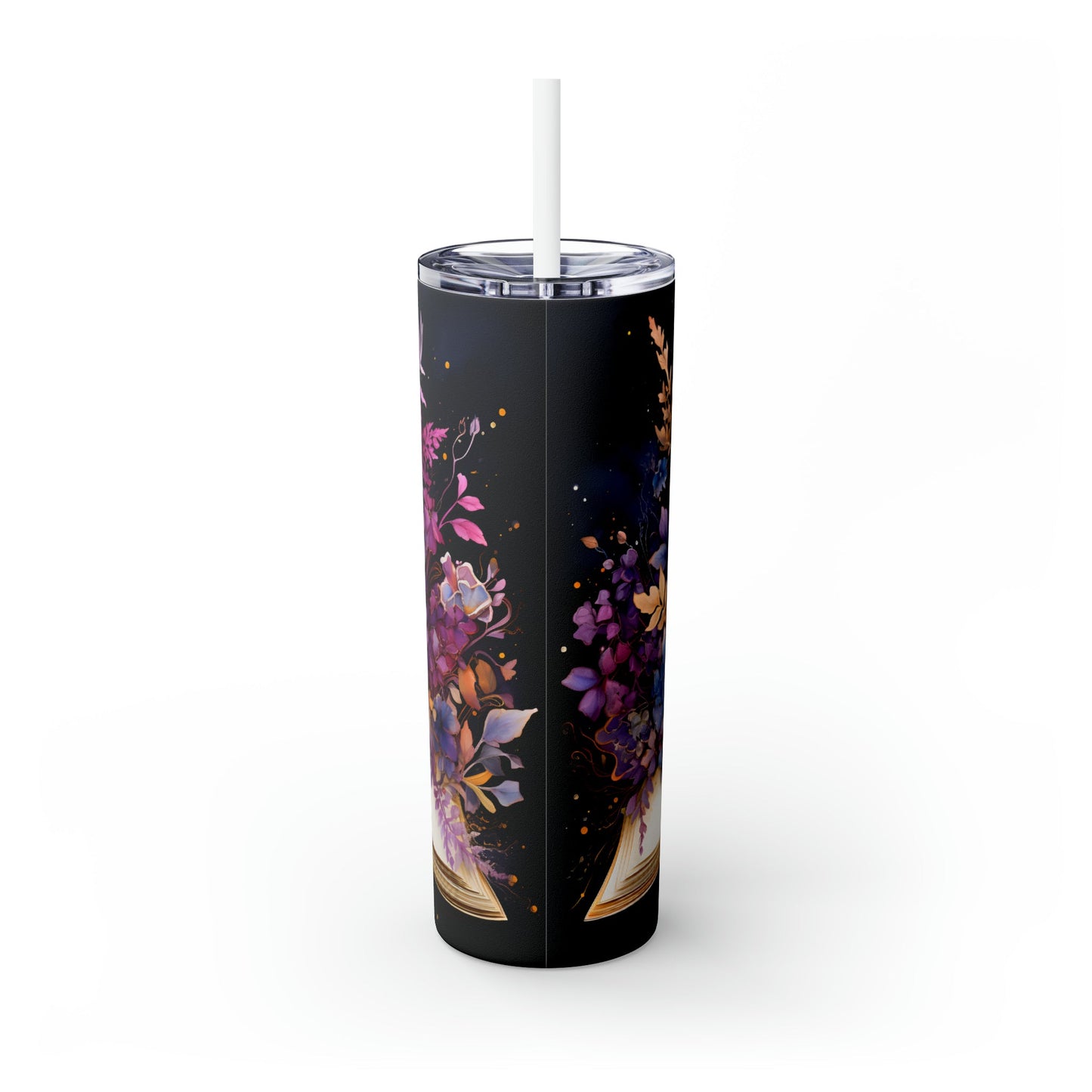 Floral Book Skinny Tumbler with Straw, 20oz