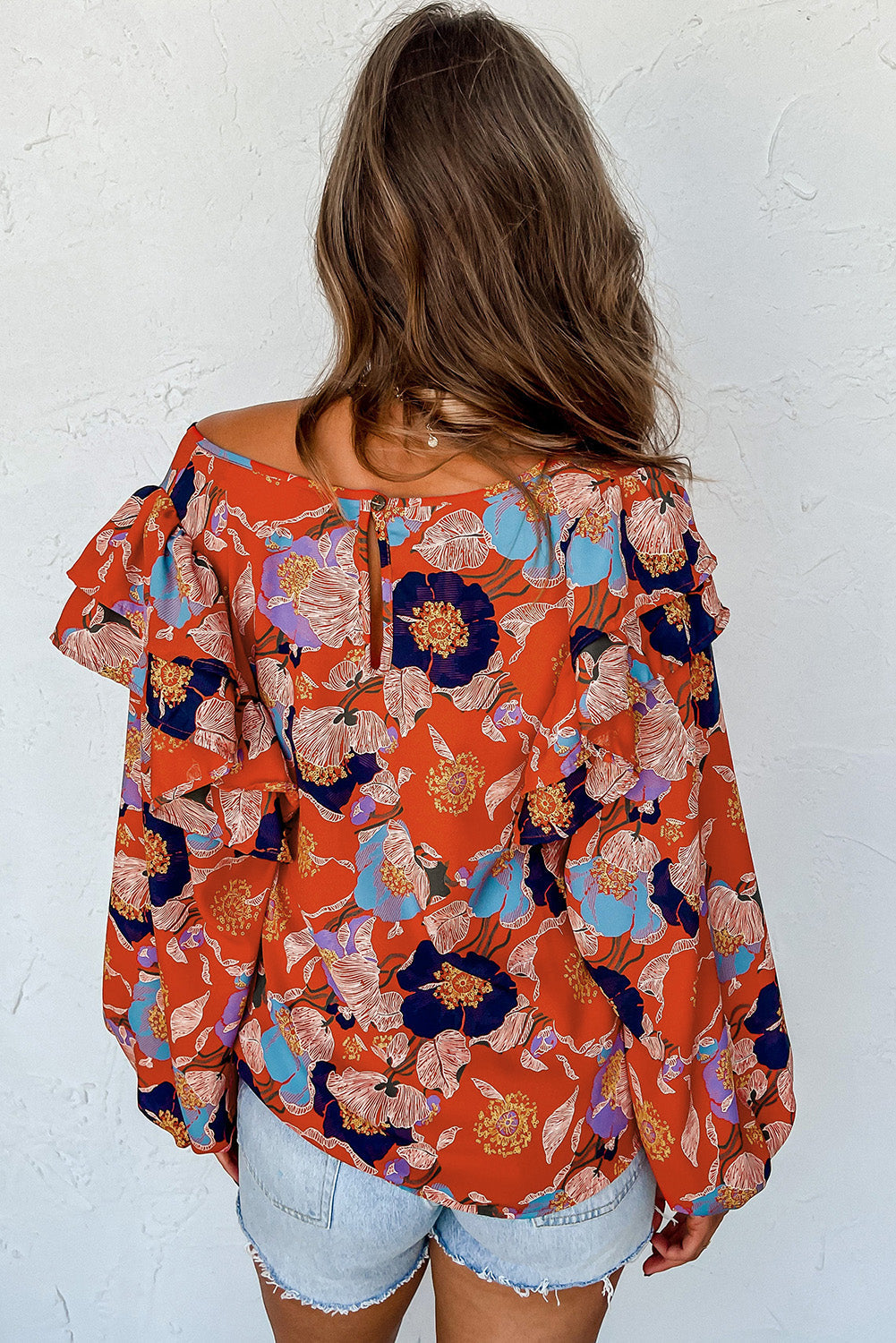 Ginger Floral Print Ruffle Puff Sleeve Blouse