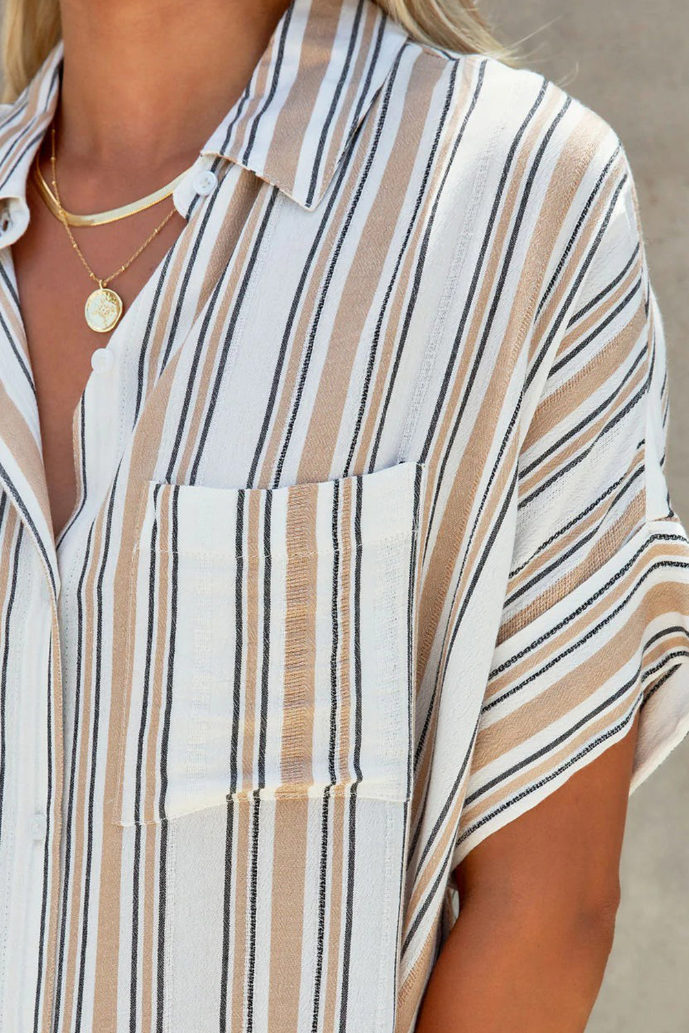 Multicolor Striped Oversize Short Sleeve Shirt