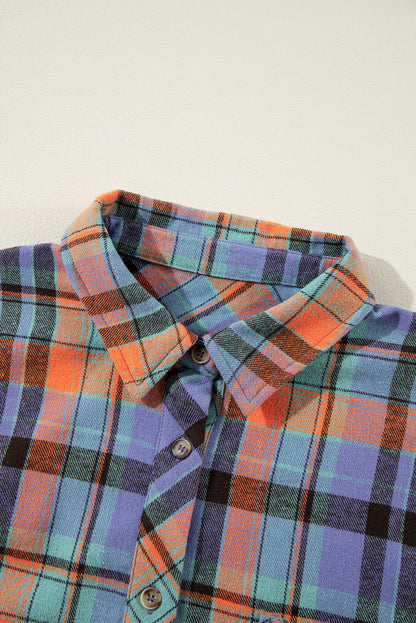 Red Plaid Print Drop Sleeve Loose Shirt Shacket