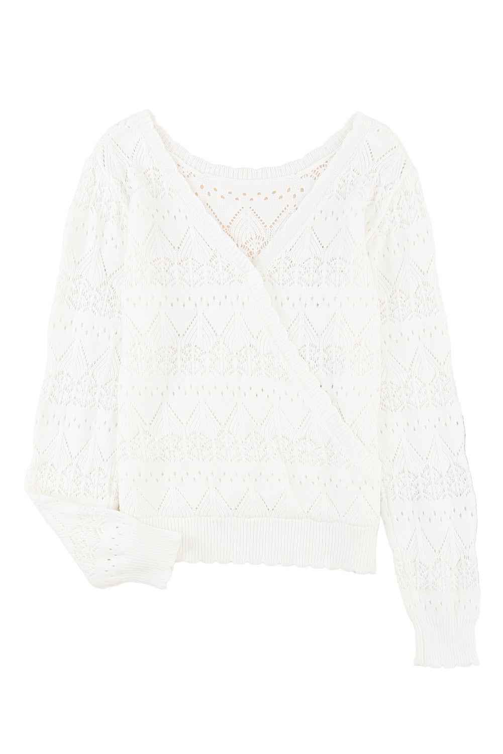 Surplice V Openwork Textured Sweater