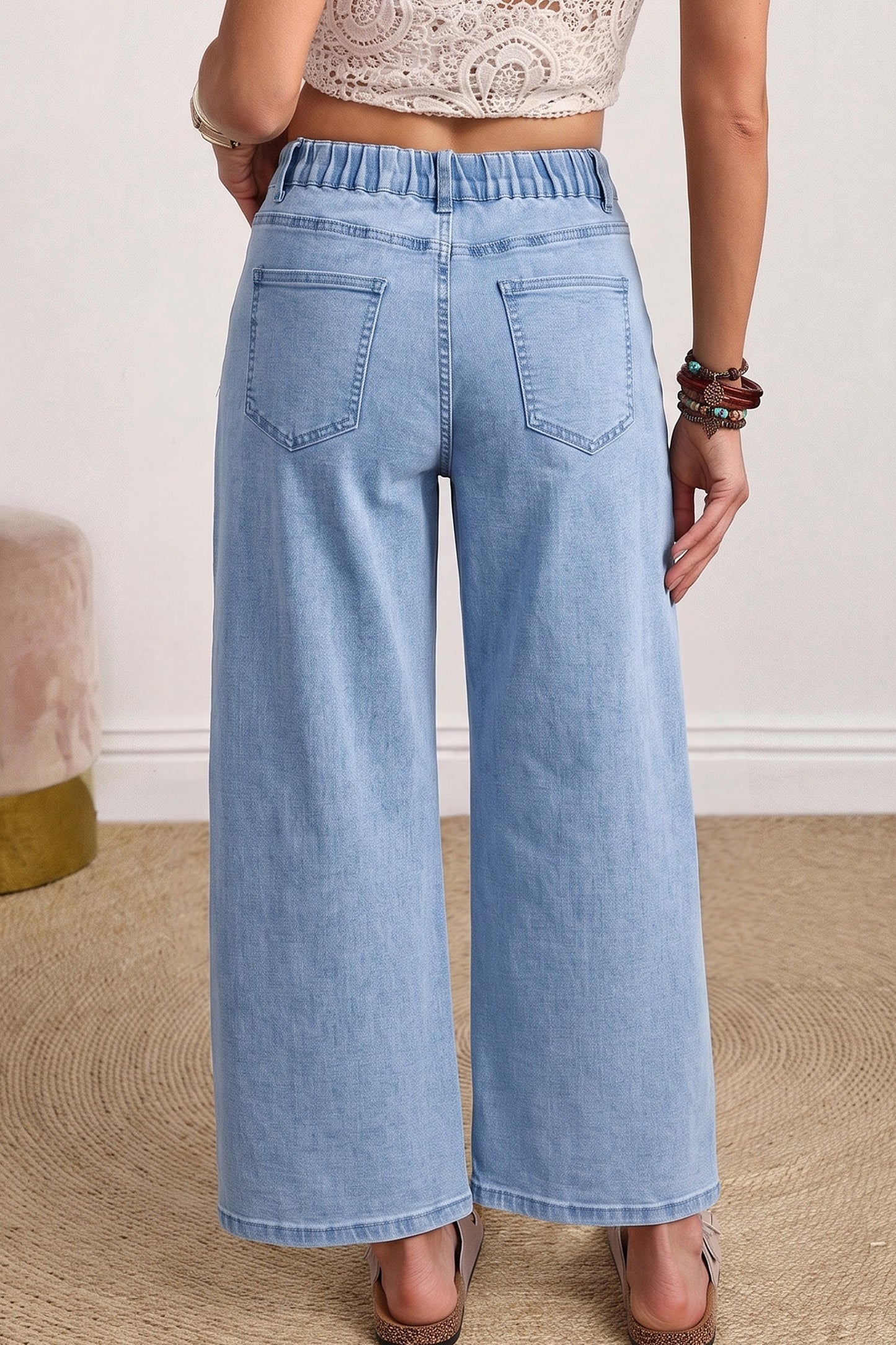 Four Leaf Clover Solid Color Square Patch Pocket Ankle-length Barrel Jeans