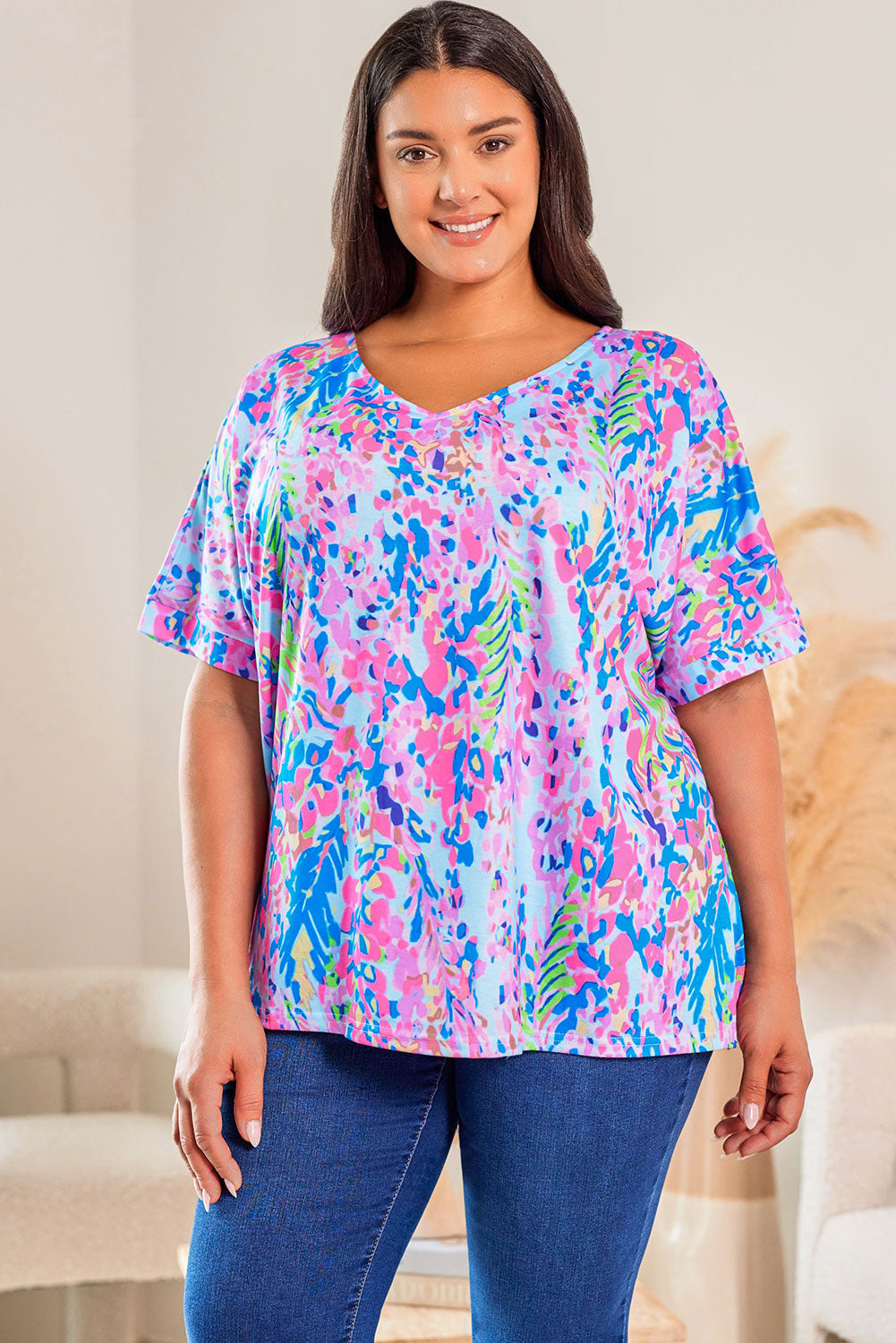 Sky Blue Plus Size Floral Print