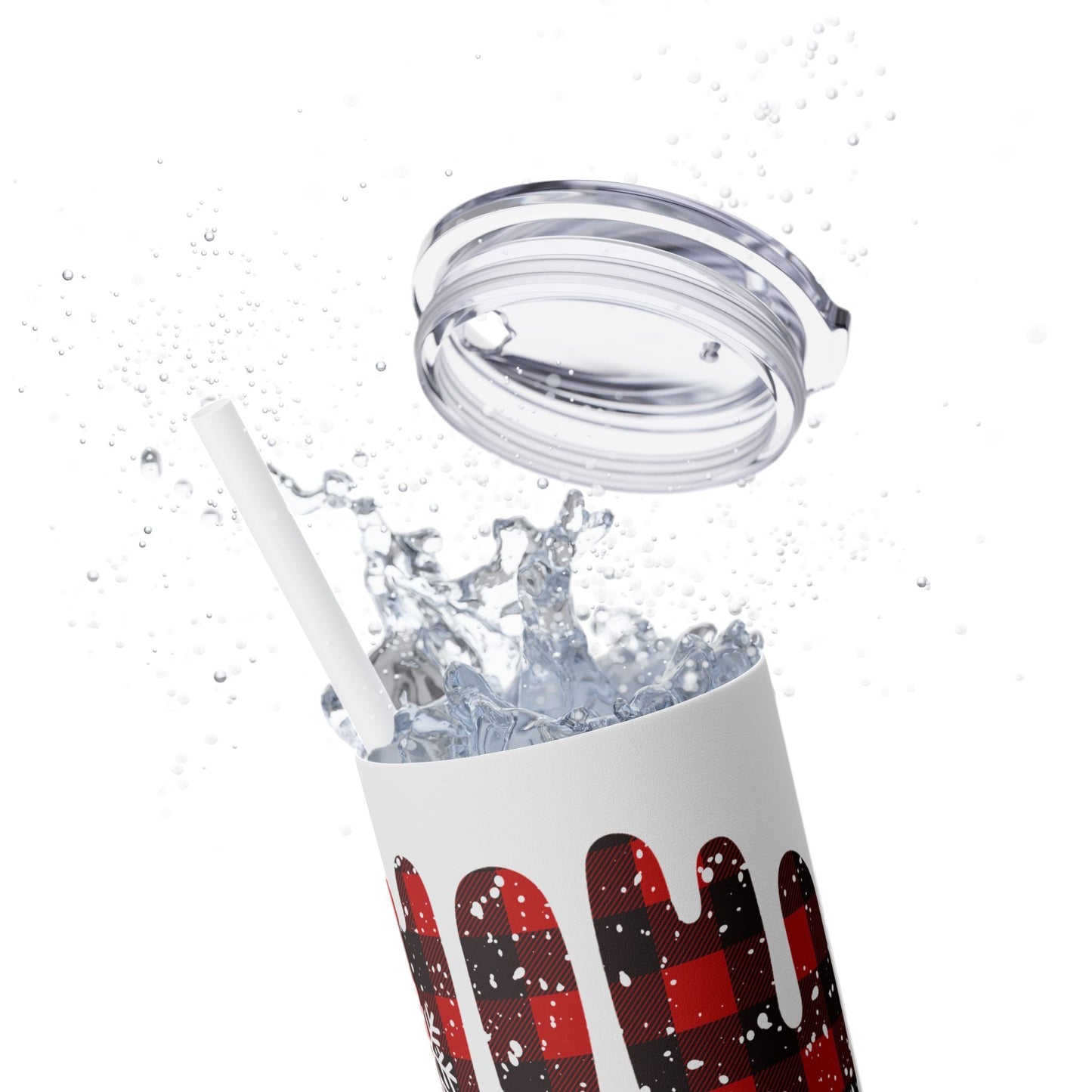 Buffalo Plaid And Snowflakes Skinny Tumbler with Straw, 20oz