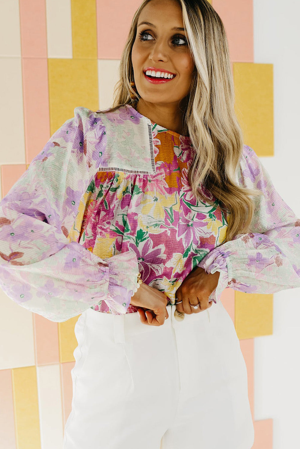 Floral Patchwork Lace Trim Blouse