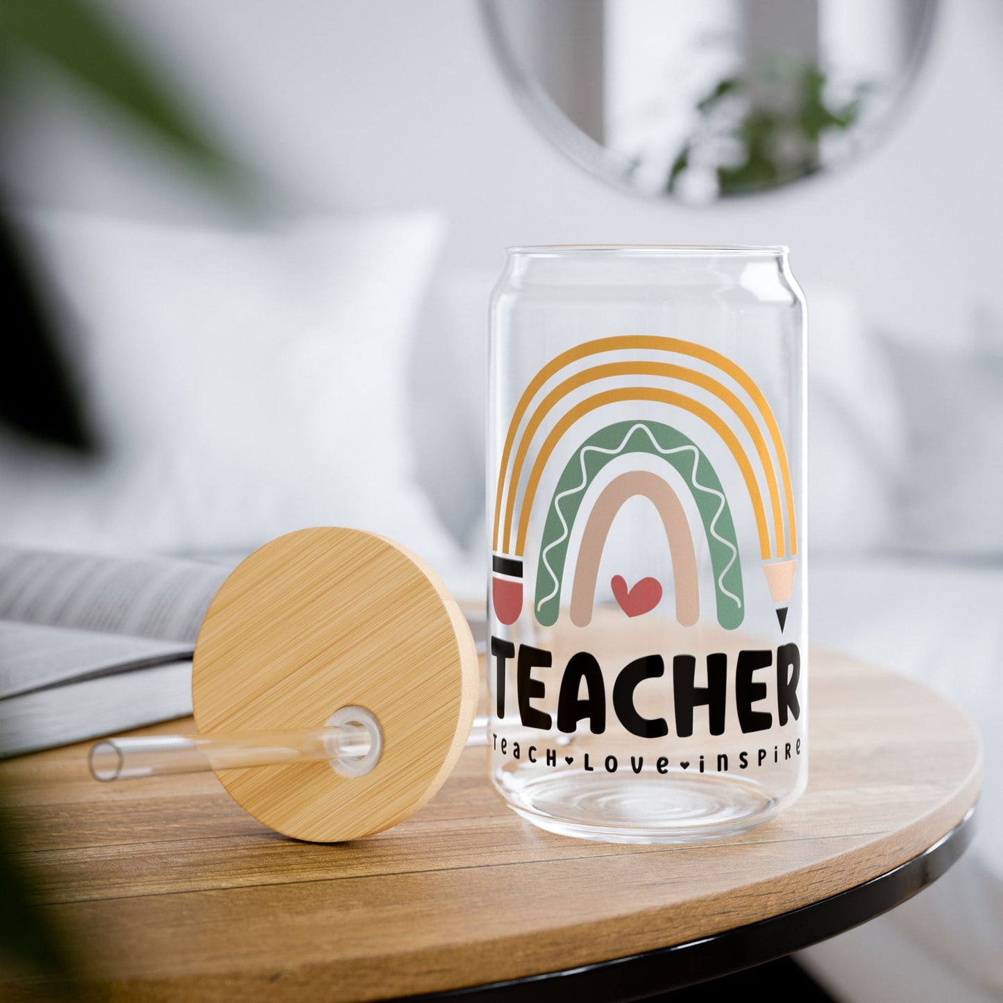 Teach Love Inspire Sipper Glass, 16oz