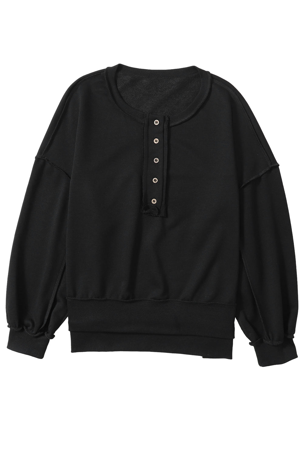 Dark Grey Drop Shoulder Henley Buttons Sweatshirt