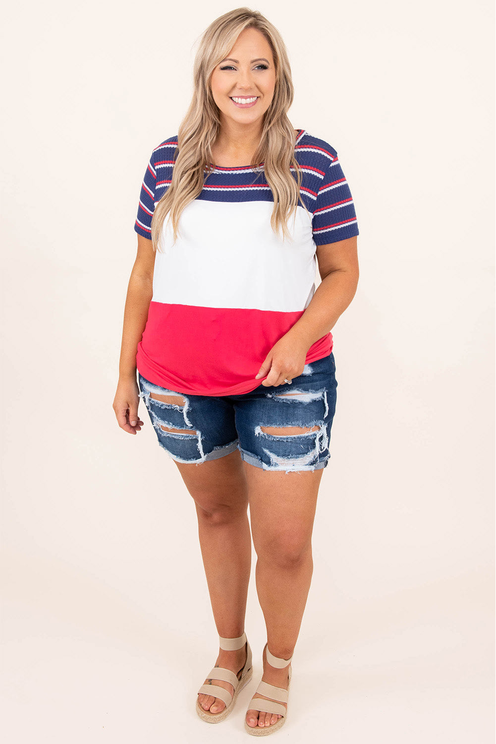 Plus Size Rolled Hem Distressed Denim Shorts