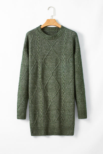 Burgundy Cable Knit Drop Shoulder Loose Fit Sweater Dress