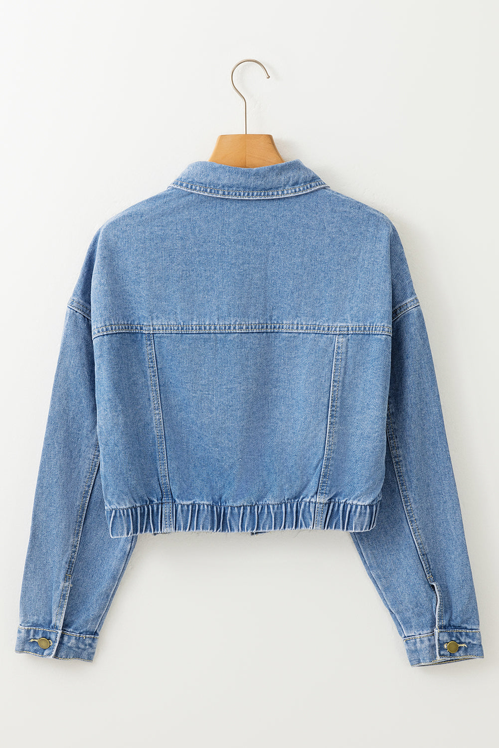 Sky Blue Medium Wash Chunky Cropped Denim Jacket