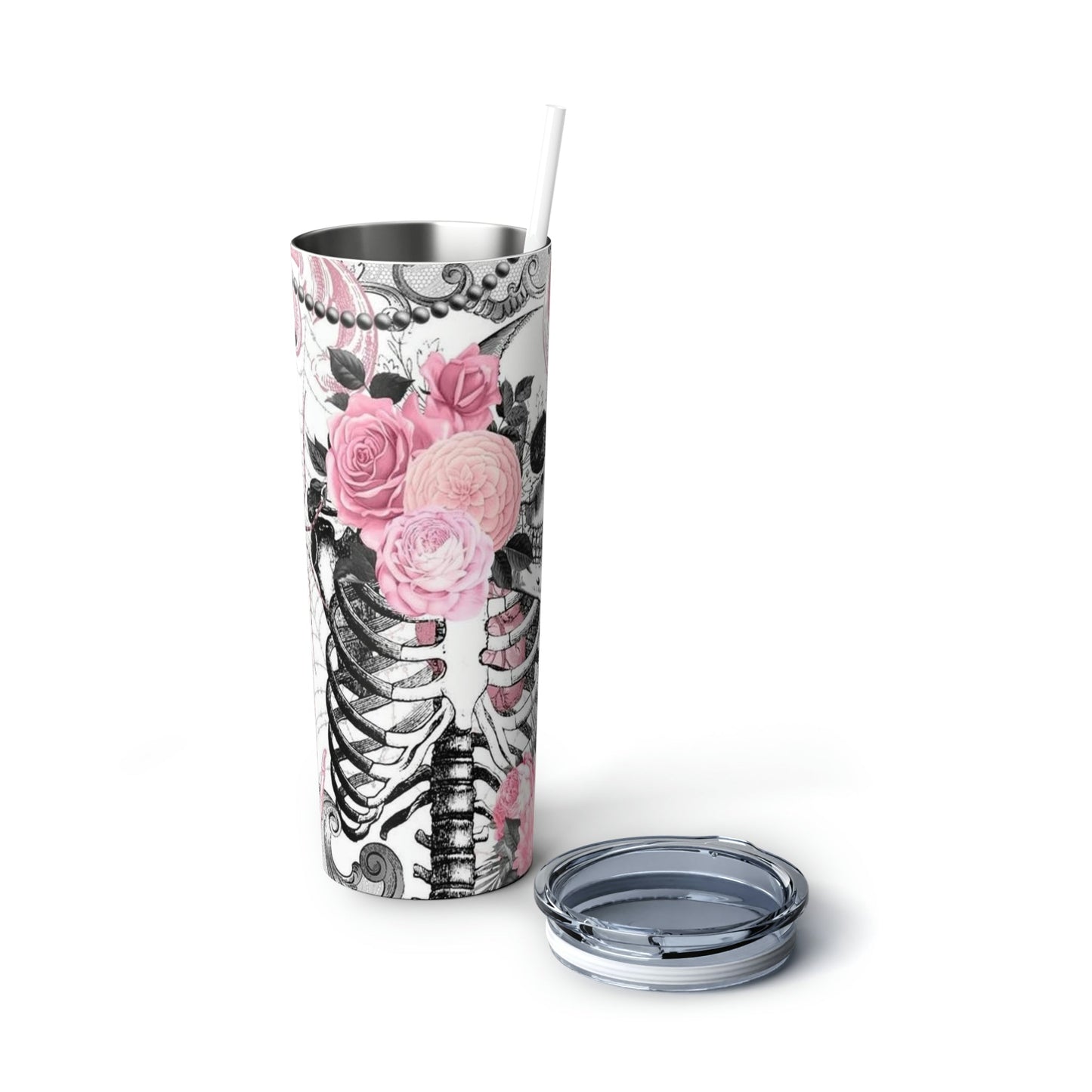 Floral Skellie- Skinny Tumbler