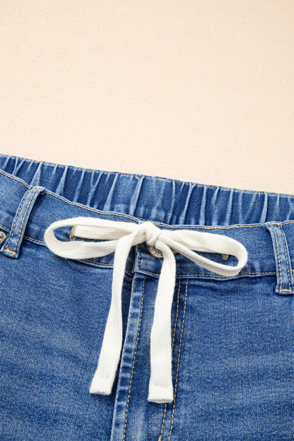 Light Blue Acid Wash Contrast Lace-up Plus Size Jeans