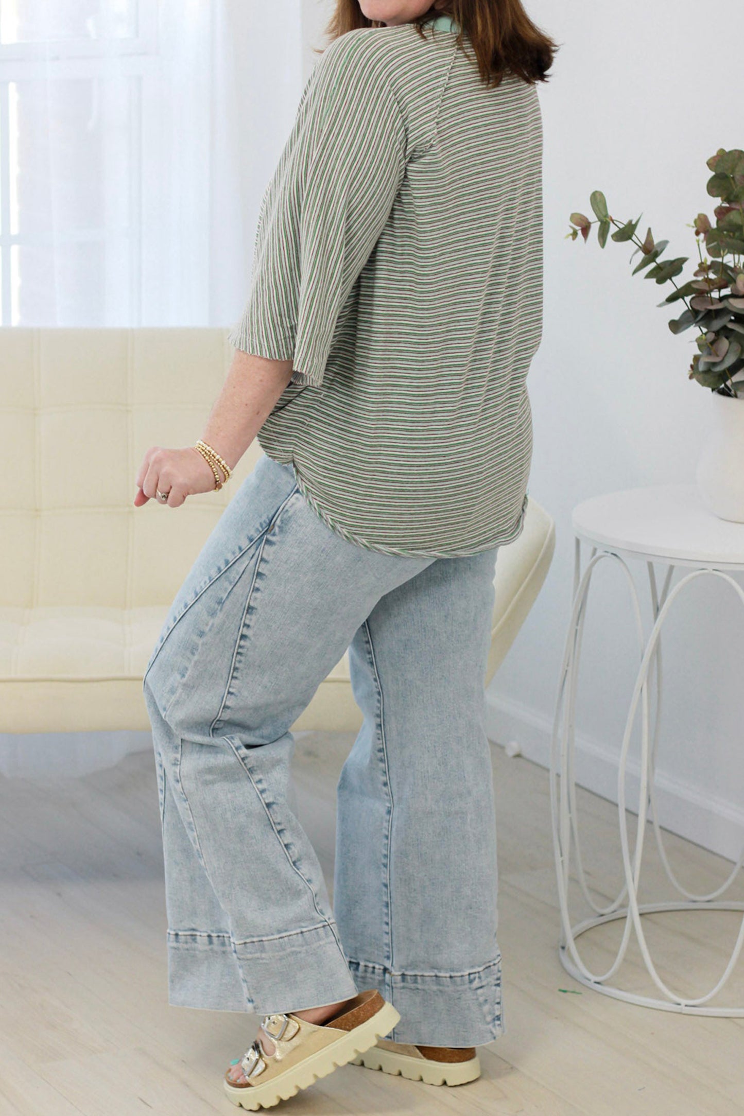 Beau Blue Solid Paneling Loose Fit Plus Size Jeans