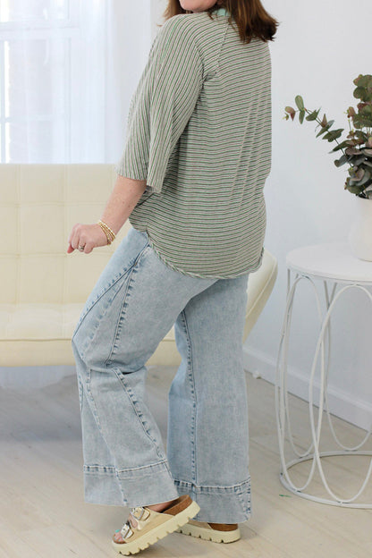 Beau Blue Solid Paneling Loose Fit Plus Size Jeans