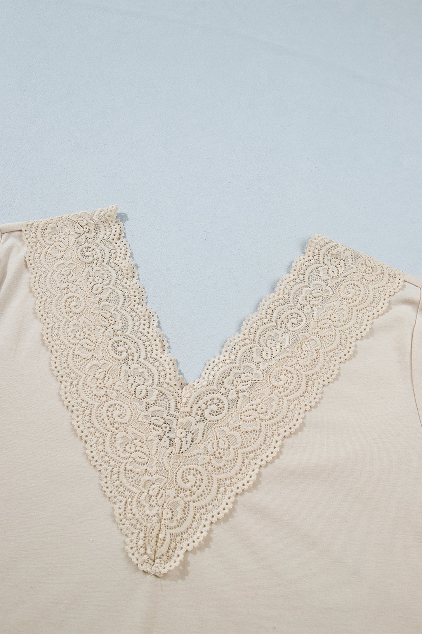 Apricot Lace Trim V Neck Long Sleeve Patchwork Pullover Top