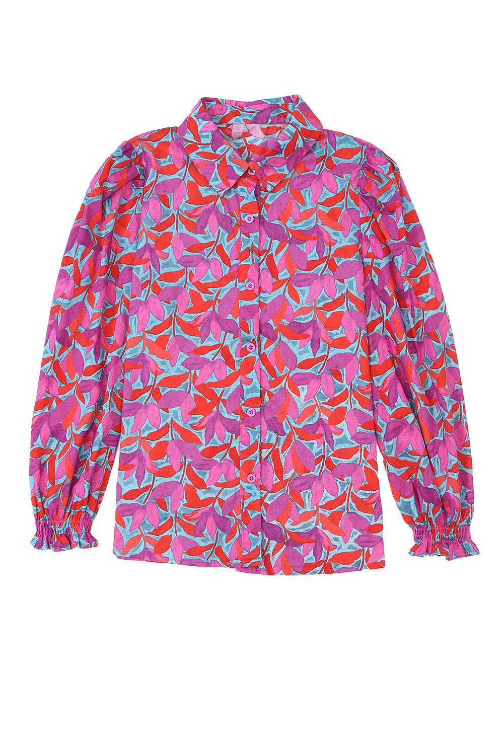 Multicolour Plus Size Floral Print Ruffled Puff Sleeve Shirt