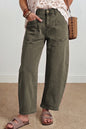 Four Leaf Clover Solid Color Square Patch Pocket Ankle-length Barrel Jeans
