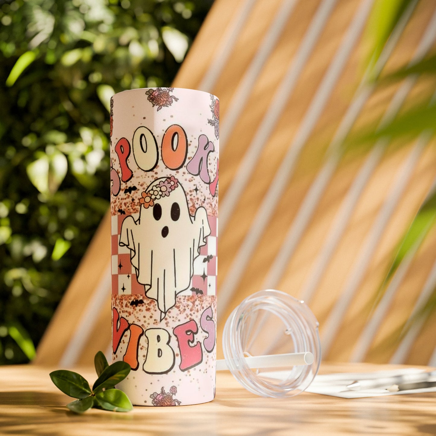 Spooky Vibes Skinny Tumbler with Straw, 20oz