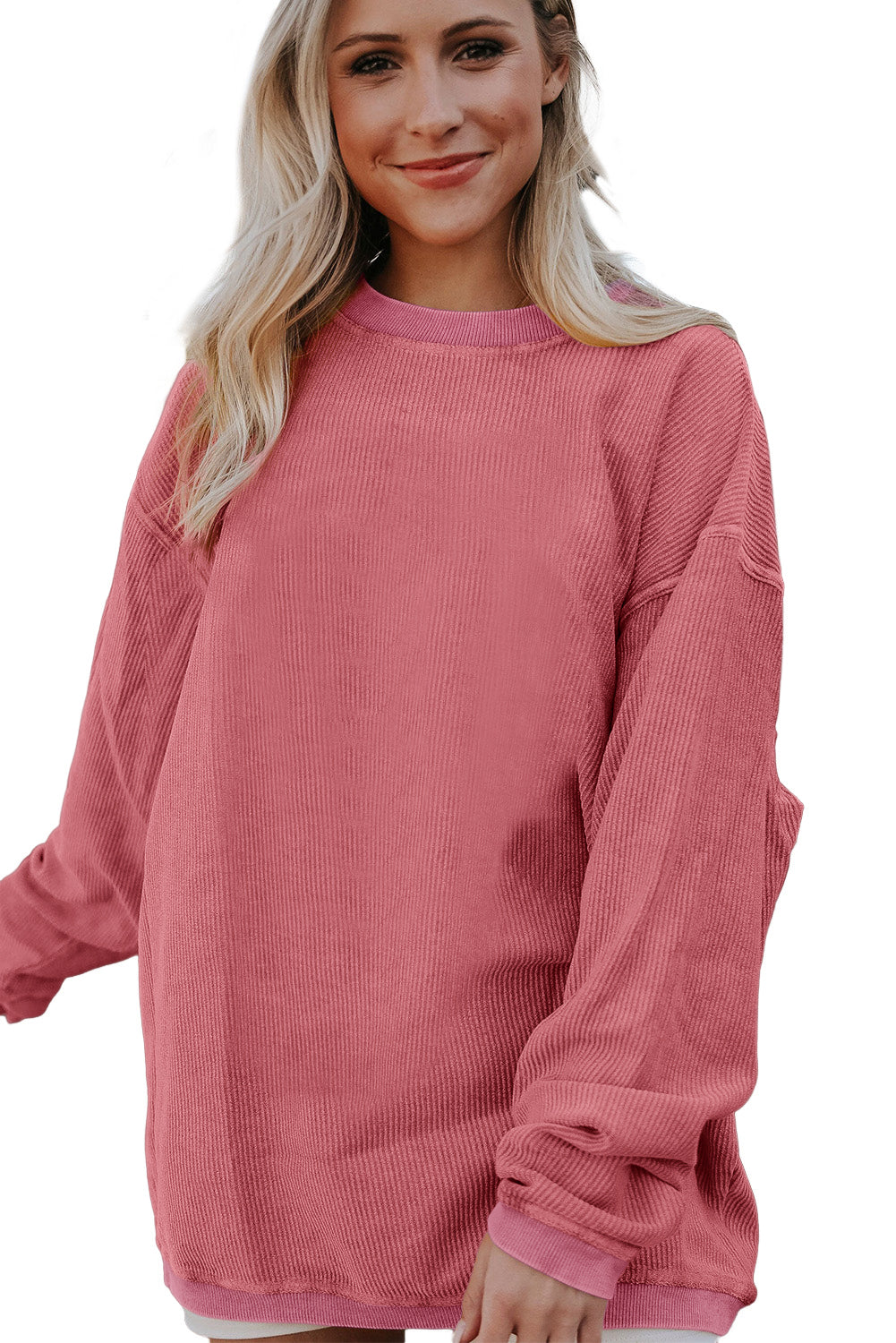 Strawberry Pink IN MY MERRY ERA Loose Fit Corded Sweatshirt