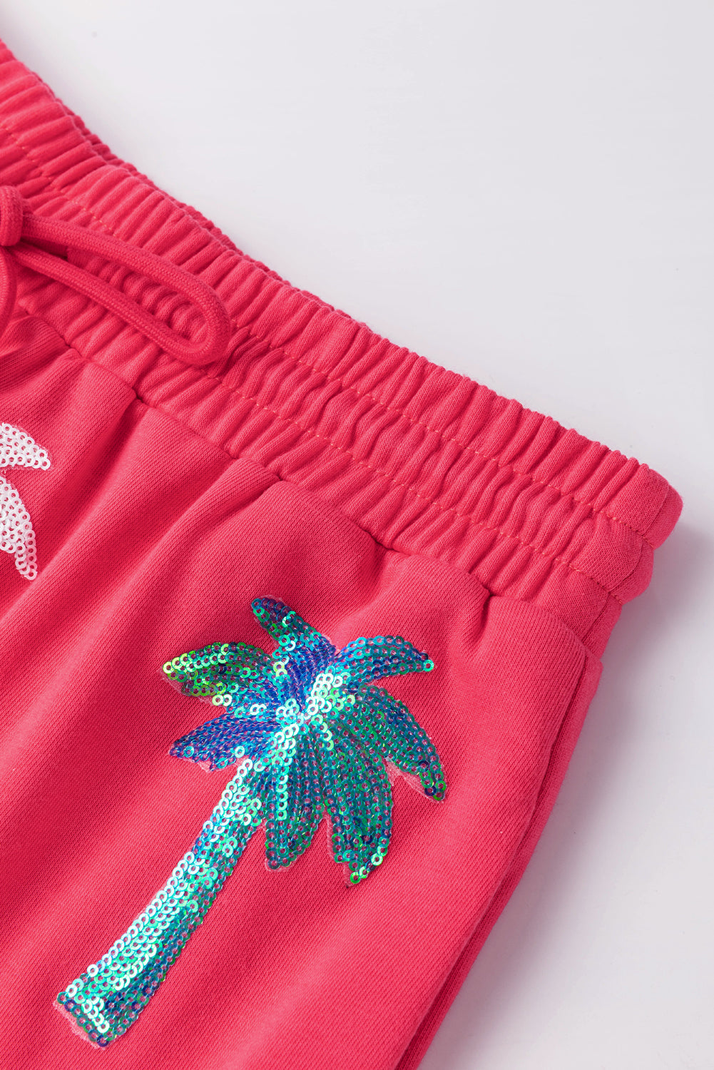 Strawberry Pink Two Piece Sequin Palm Trees Summer Short Set