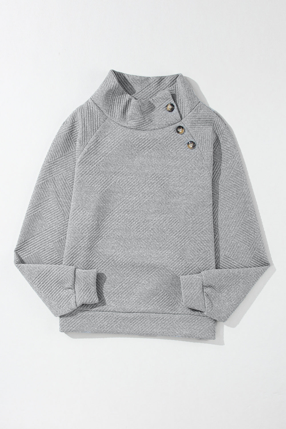 Light Grey Textured Snap Buttons Pullover Plus Size Sweatshirt