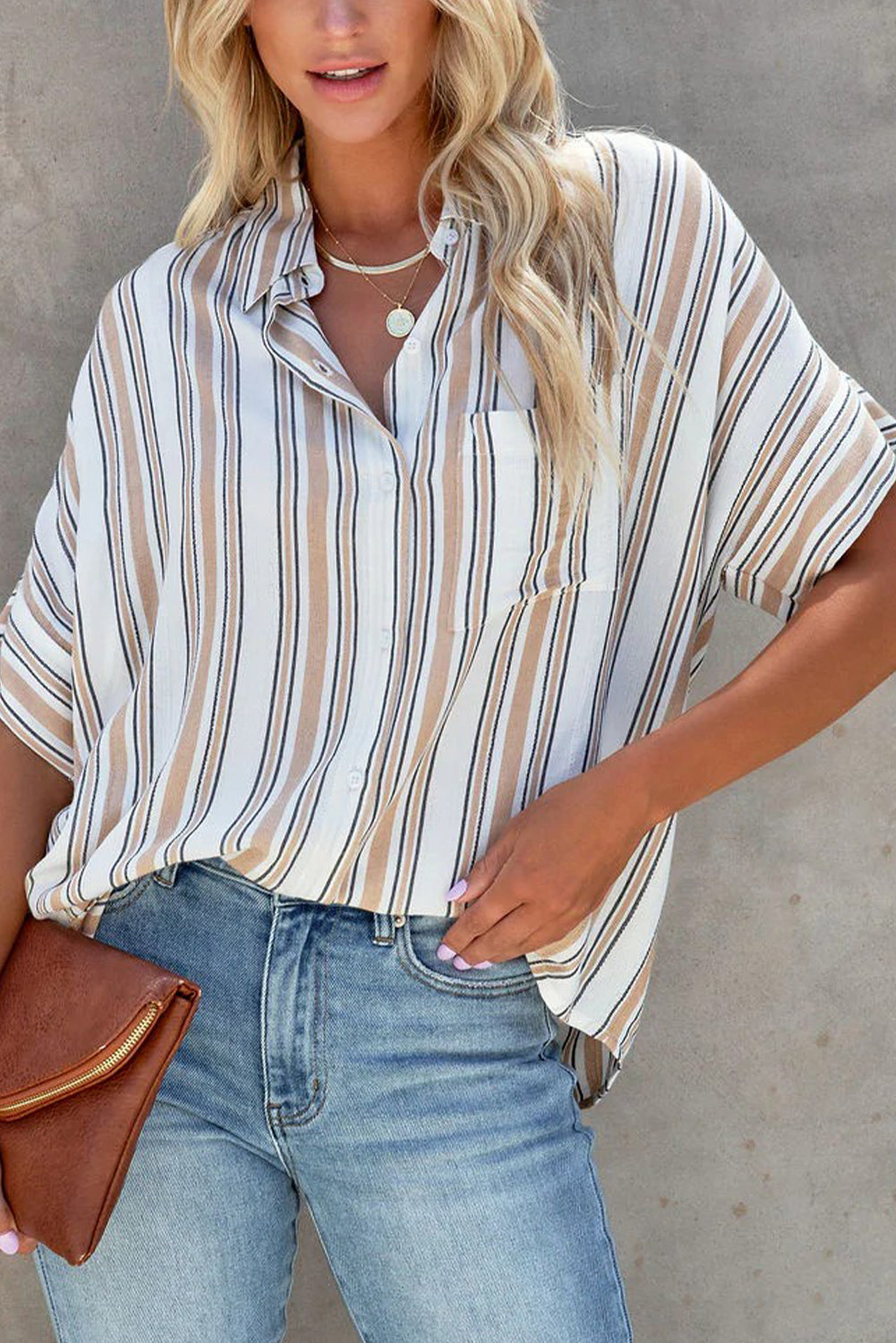 Multicolor Striped Oversize Short Sleeve Shirt