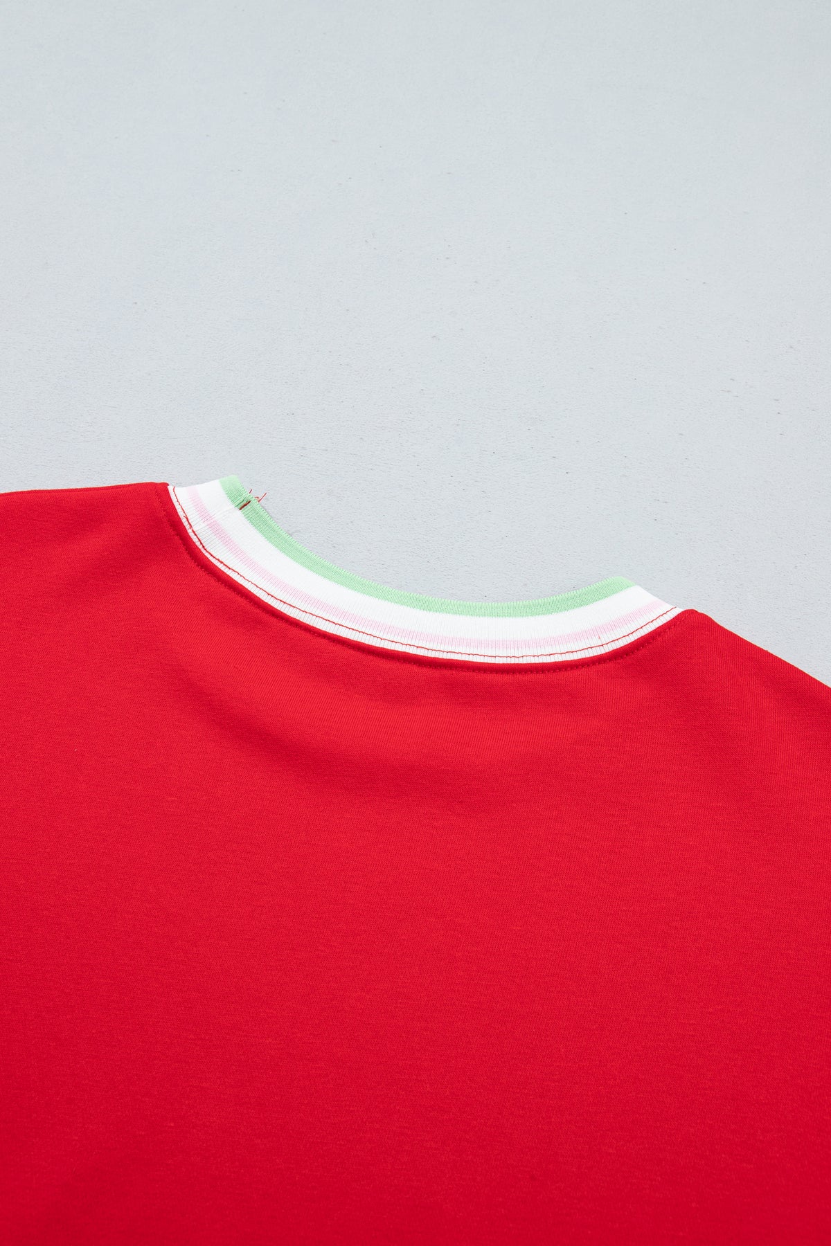 Bright Green Contrast Striped Trim Baggy Pullover Sweatshirt
