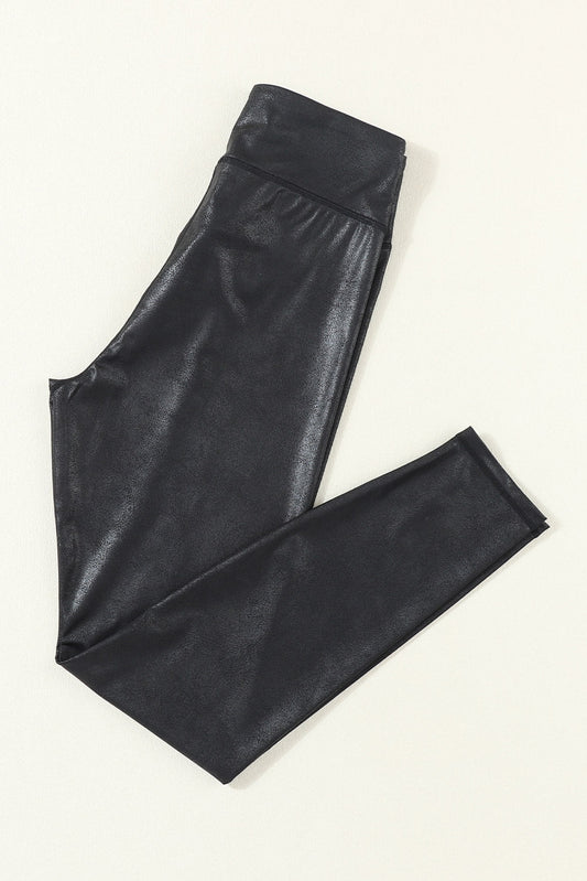 Black Plus Size Crossover Faux Leather Leggings