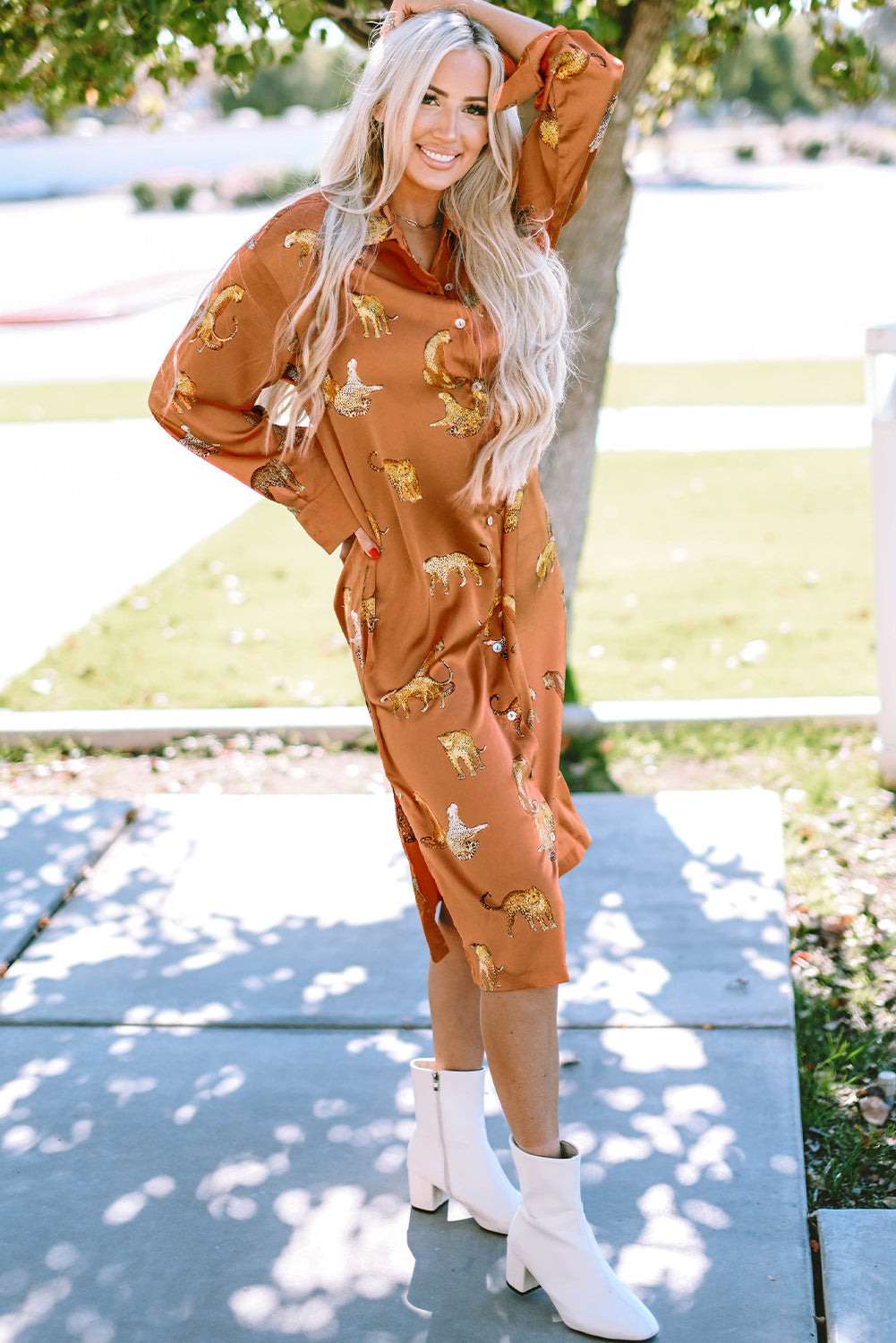 Orange Cheetah Printed Ruffled Sleeve Blouse