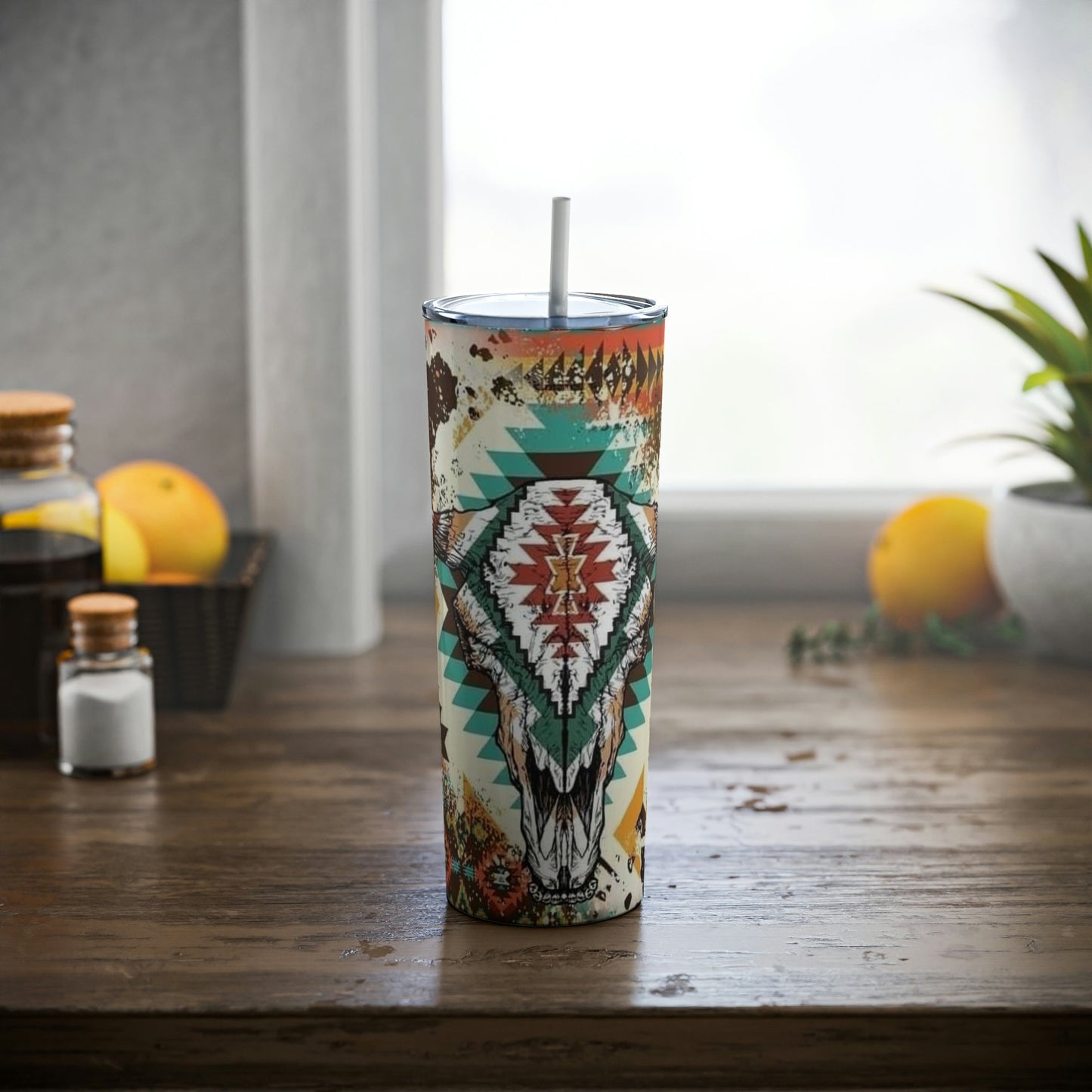 Western Bull Skull Skinny Tumbler