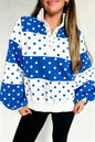 Red Polka Dot Colorblock Half Zip Puff Sleeve Pullover Sweatshirt