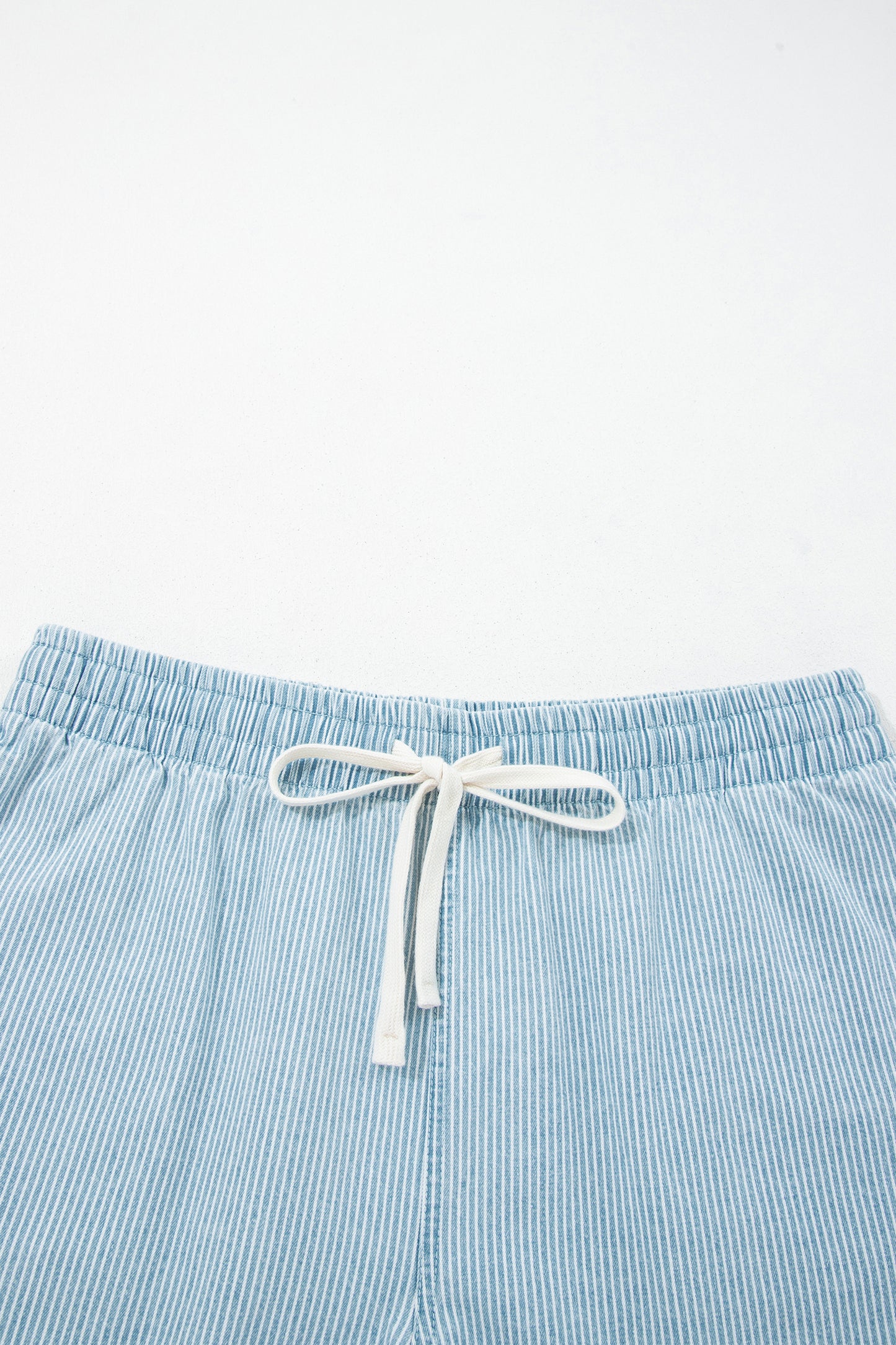 Sky Blue Stripe Plus Size Contrast Drawstring Elastic Waist Denim Shorts