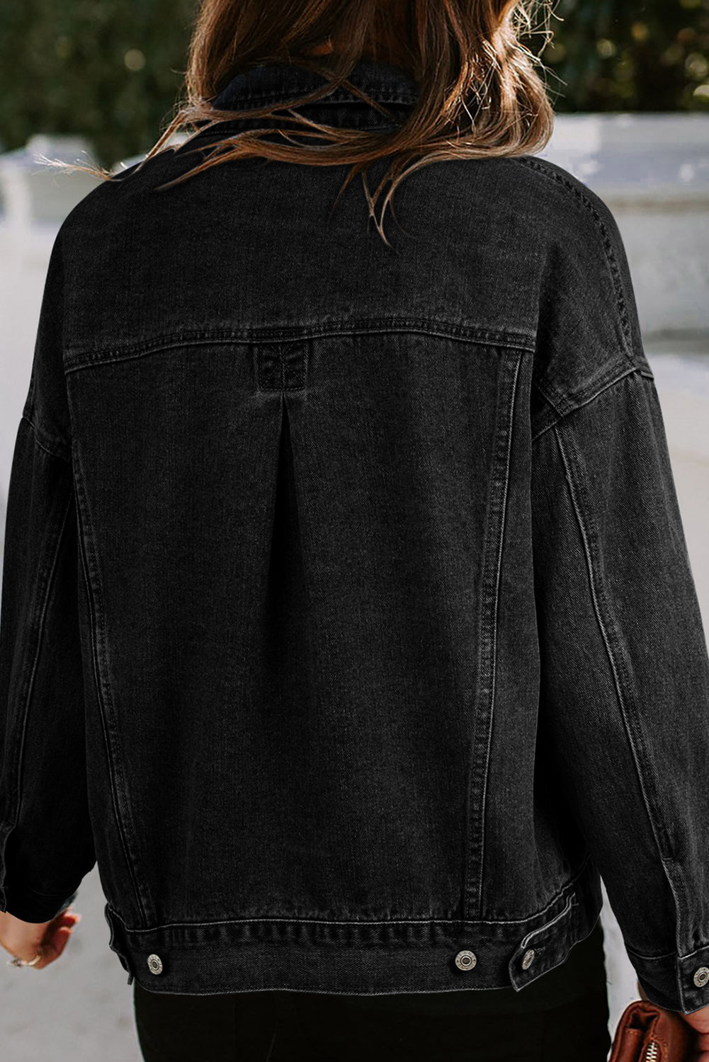 Black Washed Oversize Pocketed Denim Jacket