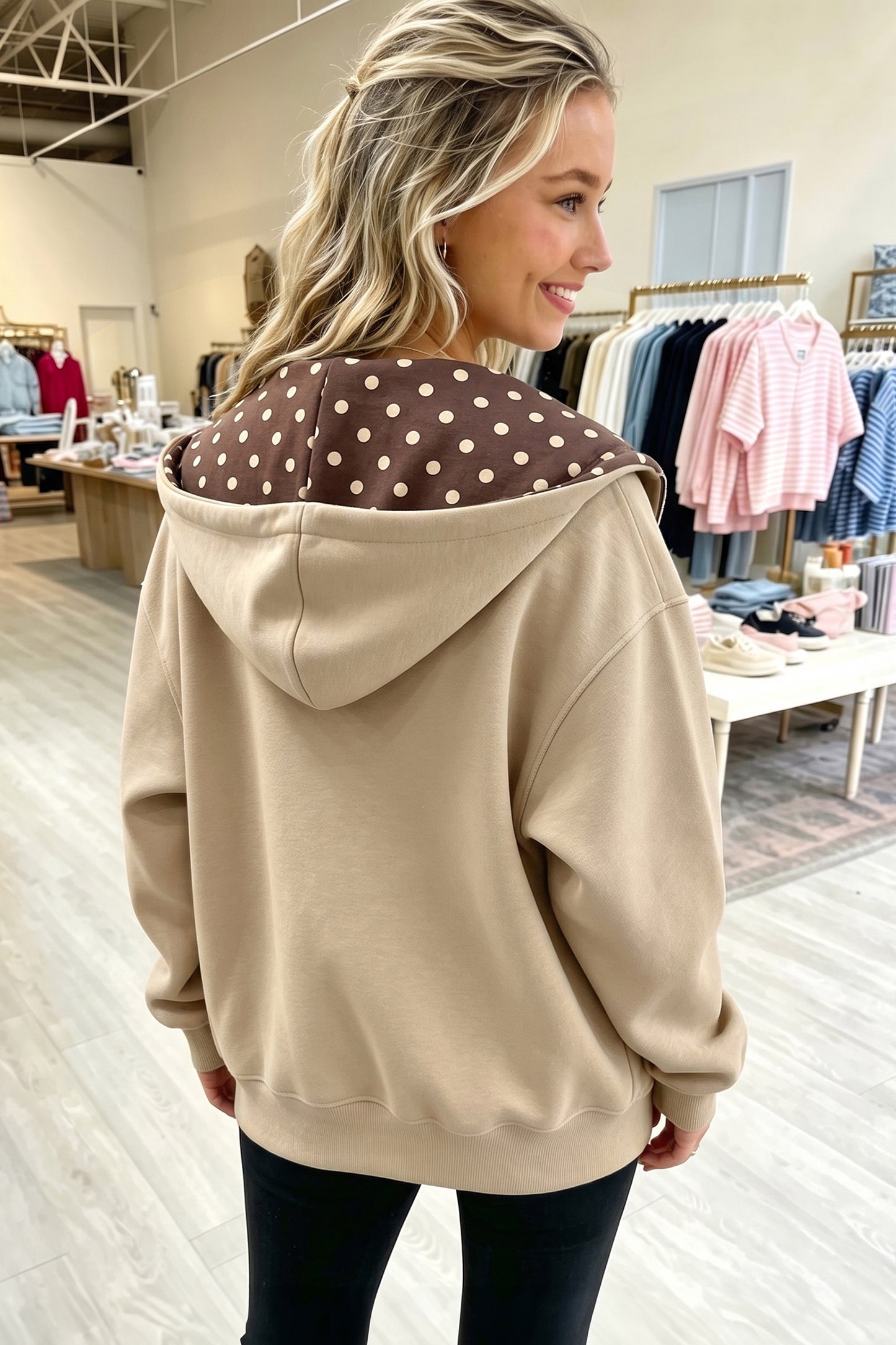 Yellow Cream Polka Dot Hooded Zip-Up Sweatshirt