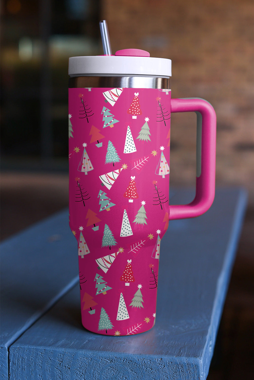 Black Cartoon Christmas Tree Printed Thermos Cup