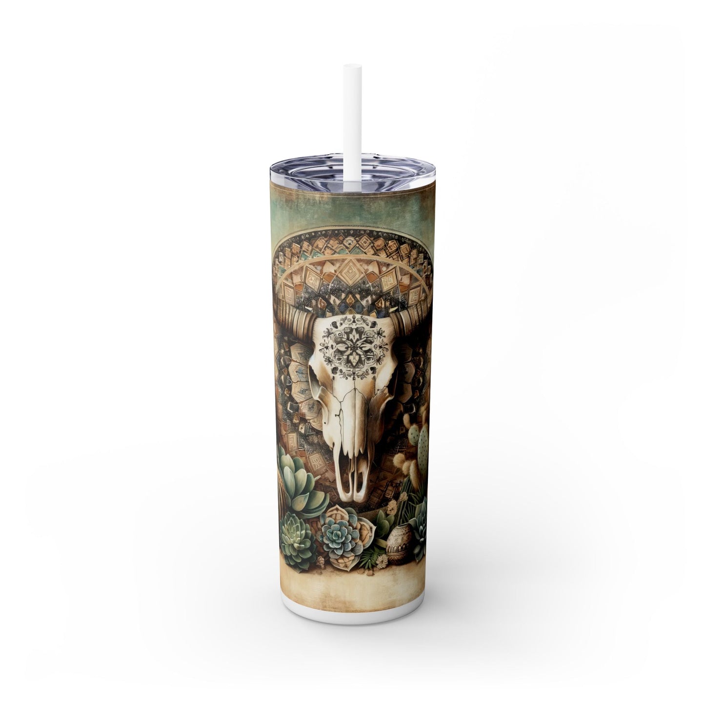 Western Skull Skinny Tumbler with Straw, 20oz