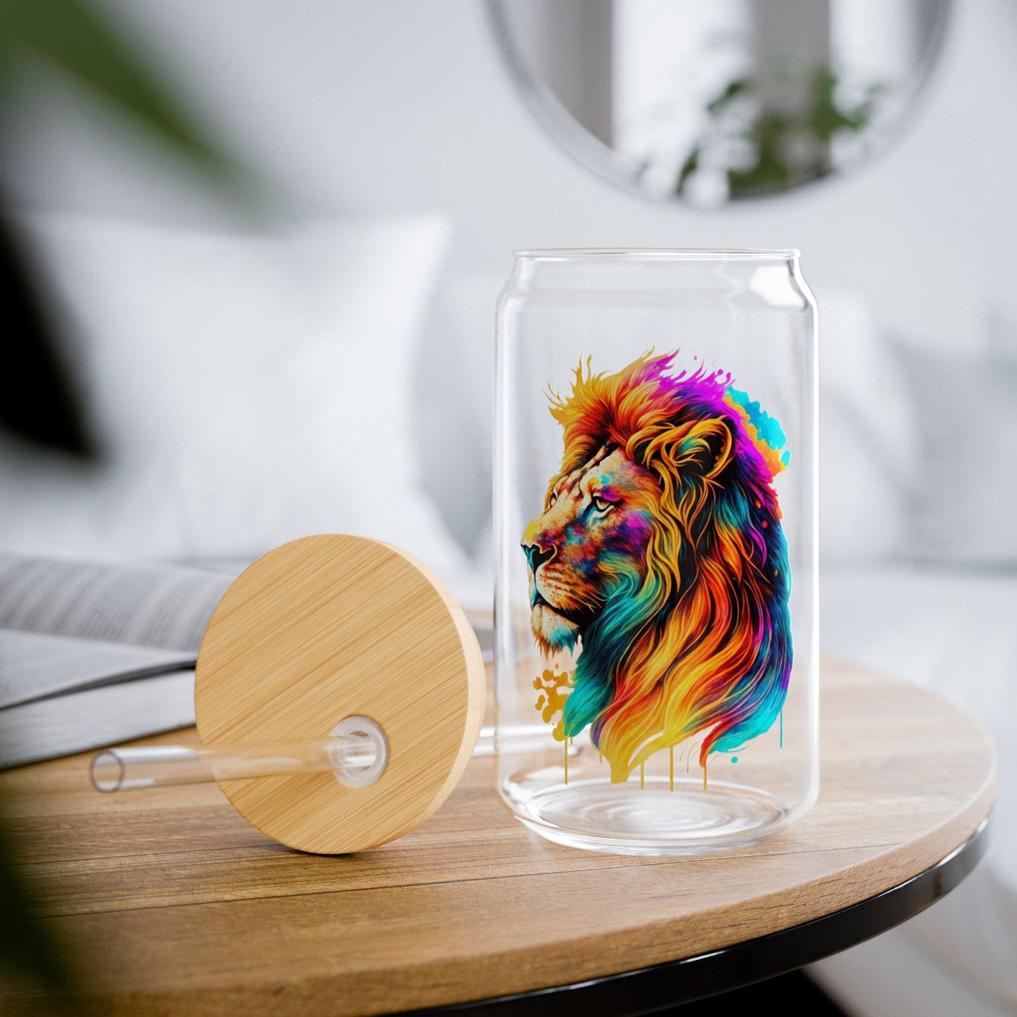 Colorful Lion Sipper Glass, 16oz